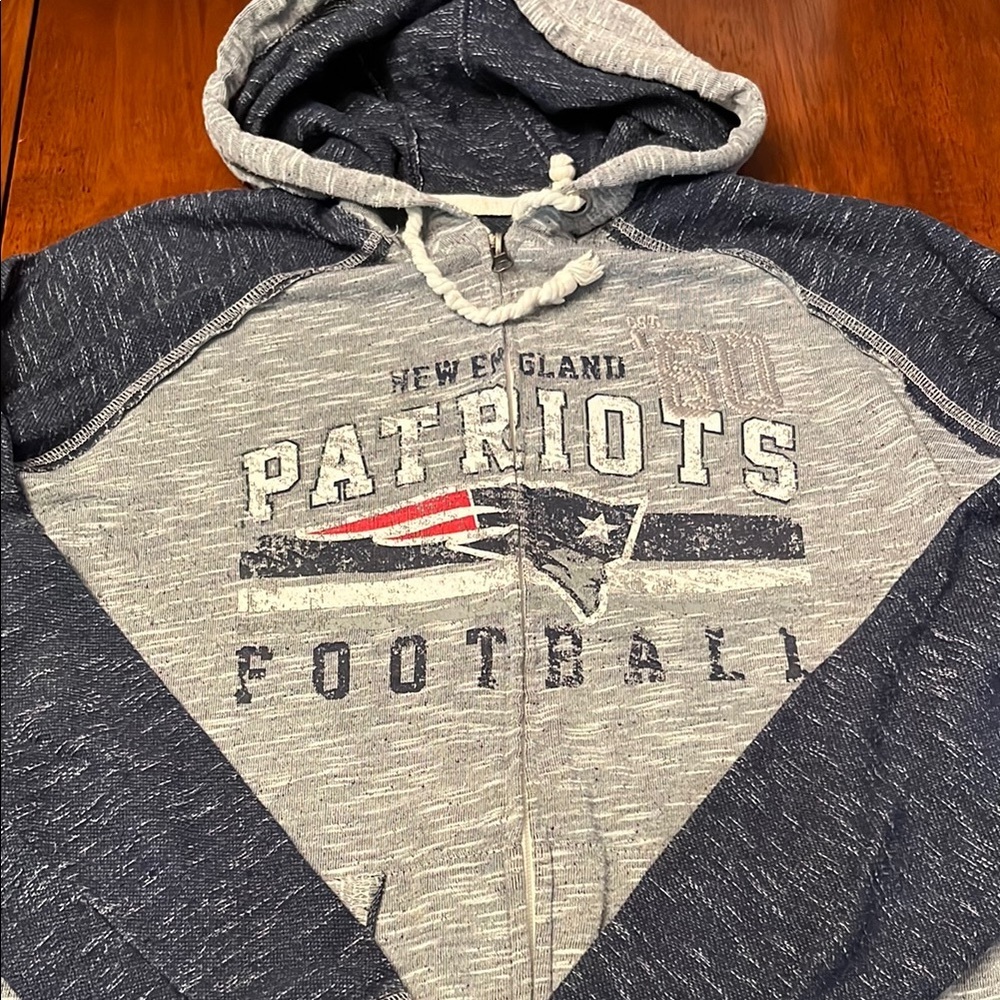 New England Patriots Full Zip Gray and Blue Hoodie women’s large